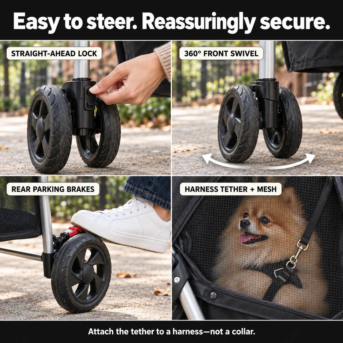 DOGCRUISER City 3-Wheel Pet Stroller — easy to steer — vue 06/07 #Color_black