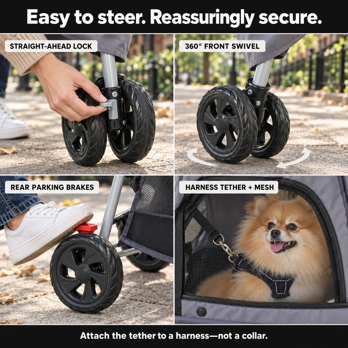 DOGCRUISER City 3-Wheel Pet Stroller — easy to steer — vue 06/07 #Color_GRAY