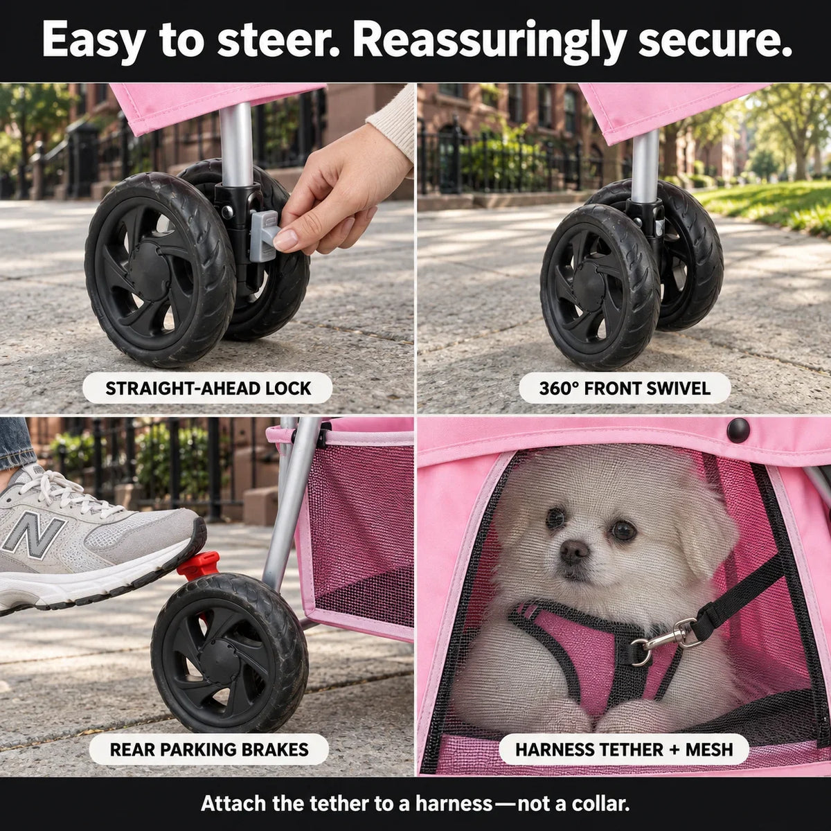 DOGCRUISER City 3-Wheel Pet Stroller — easy to steer — vue 06/07 #Color_Pink