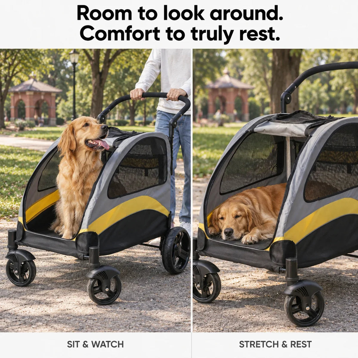 DOGCRUISER Roomy Large Dog Stroller — cozy place to pause — vue 04/07