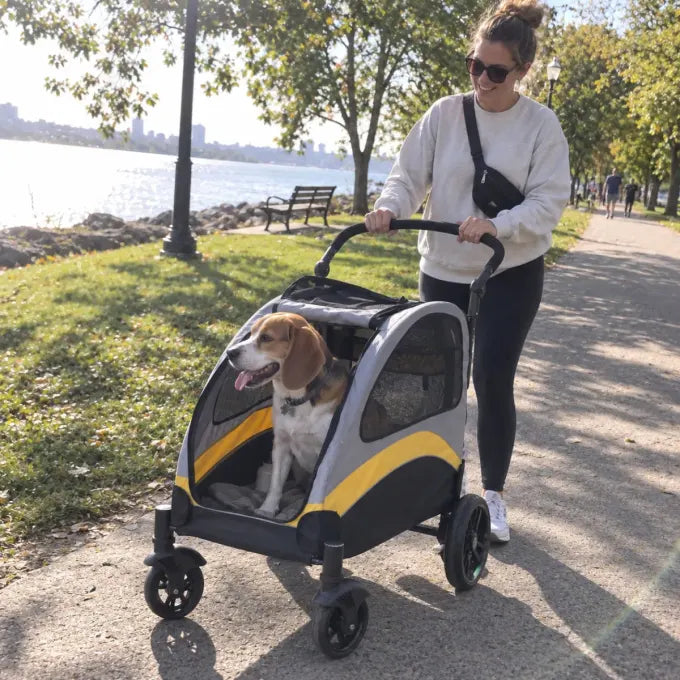 Pet using a DOGCRUISER stroller