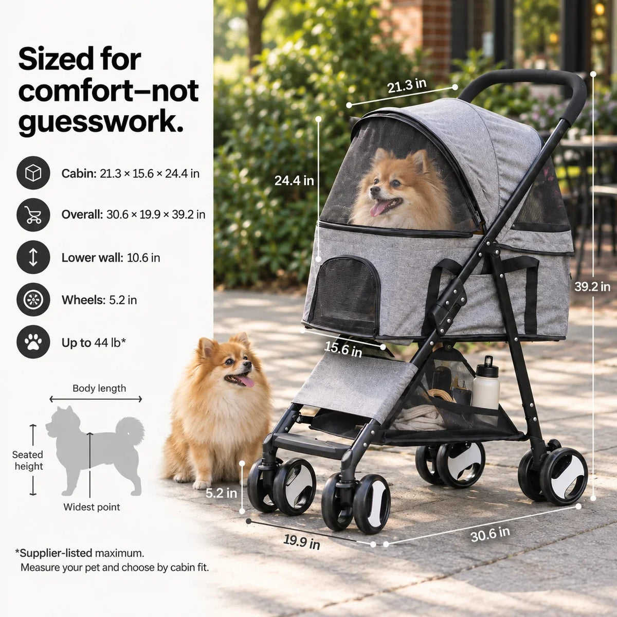 DOGCRUISER Carrier 3-in-1 Pet Stroller — measure first — vue 05/07