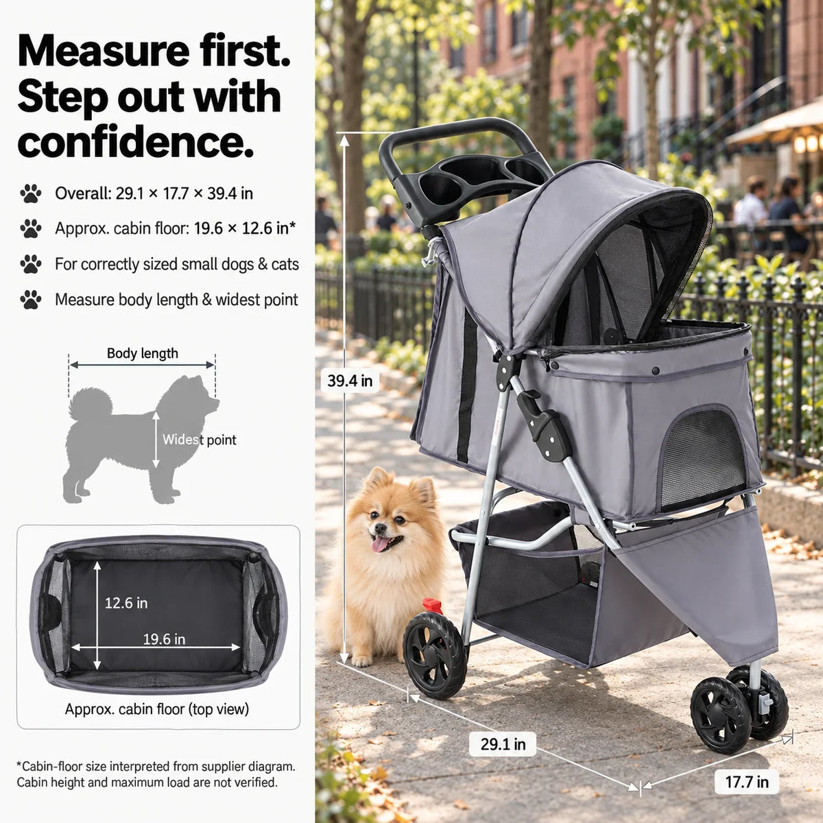 DOGCRUISER City 3-Wheel Pet Stroller — measure first — vue 05/07 #Color_GRAY