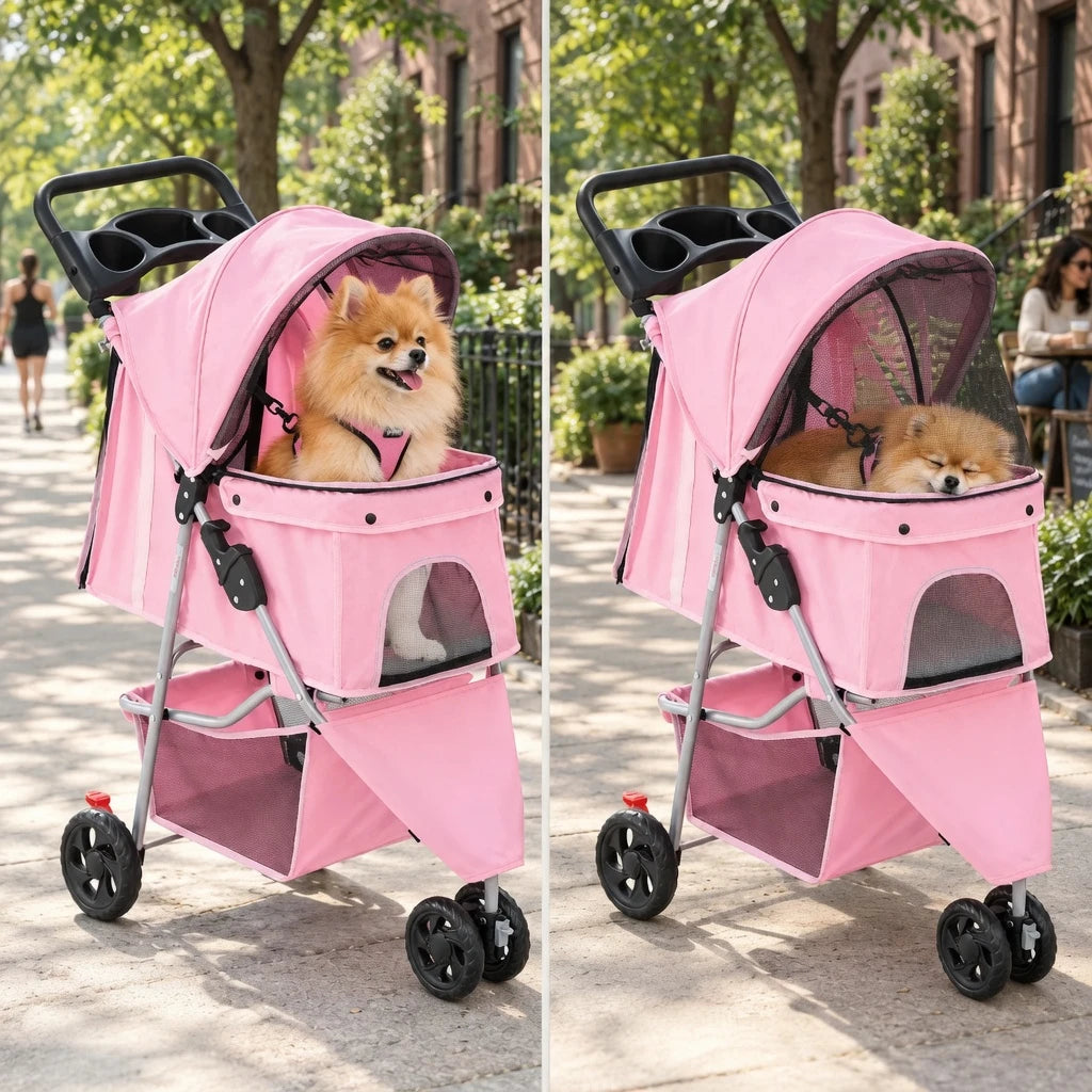 DOGCRUISER City 3-Wheel Pet Stroller — cozy place to pause — vue 04/07 #Color_Pink