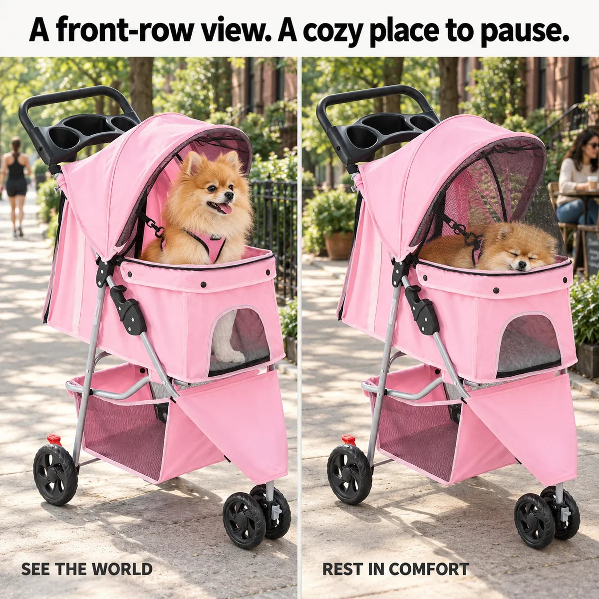 DOGCRUISER City 3-Wheel Pet Stroller — cozy place to pause — vue 04/07 #Color_Pink