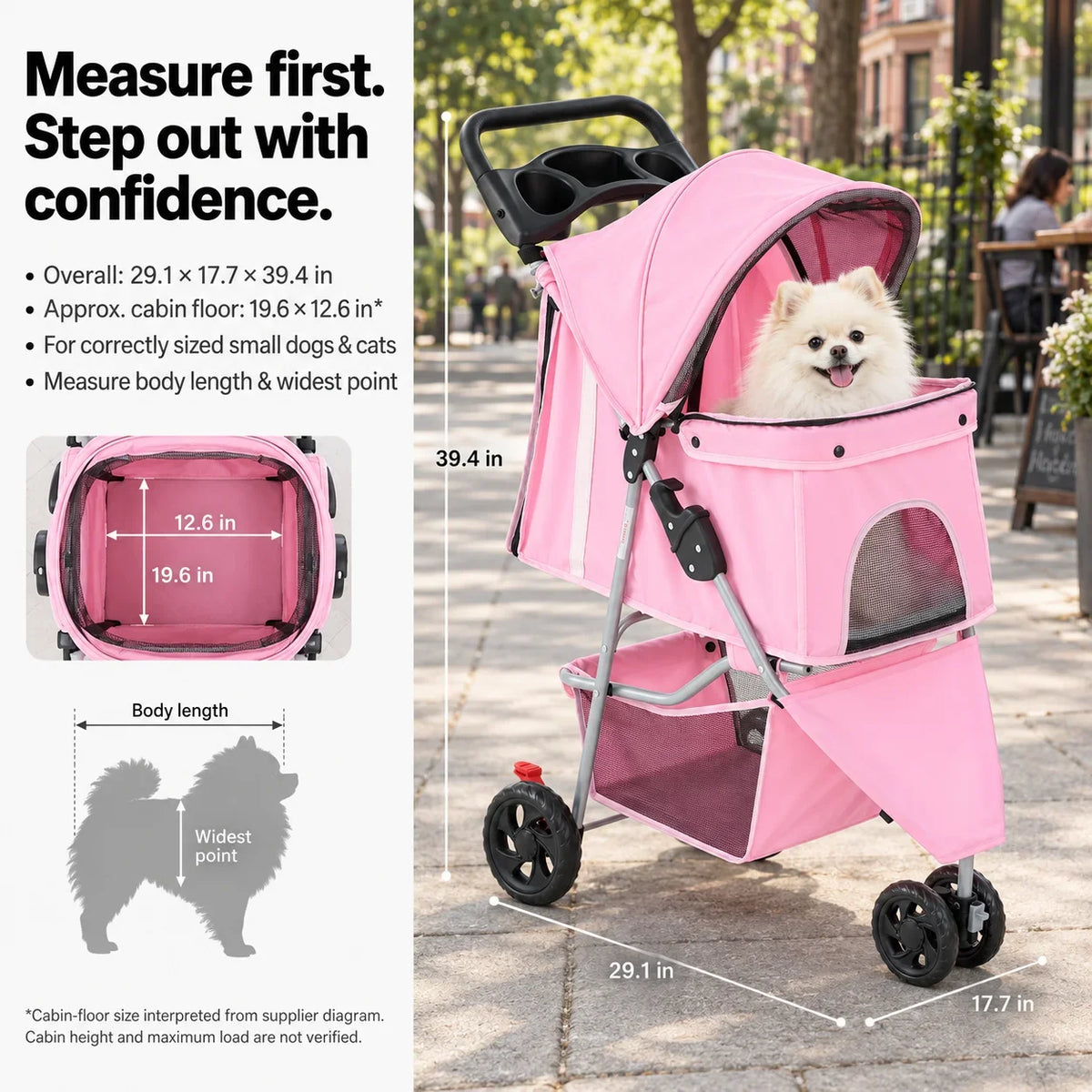 DOGCRUISER City 3-Wheel Pet Stroller — measure first — vue 05/07 #Color_Pink