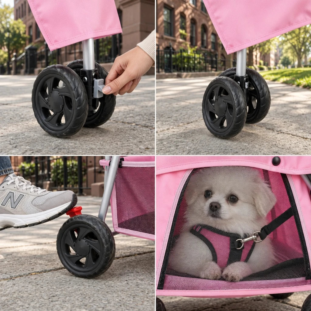 DOGCRUISER City 3-Wheel Pet Stroller — easy to steer — vue 06/07 #Color_Pink