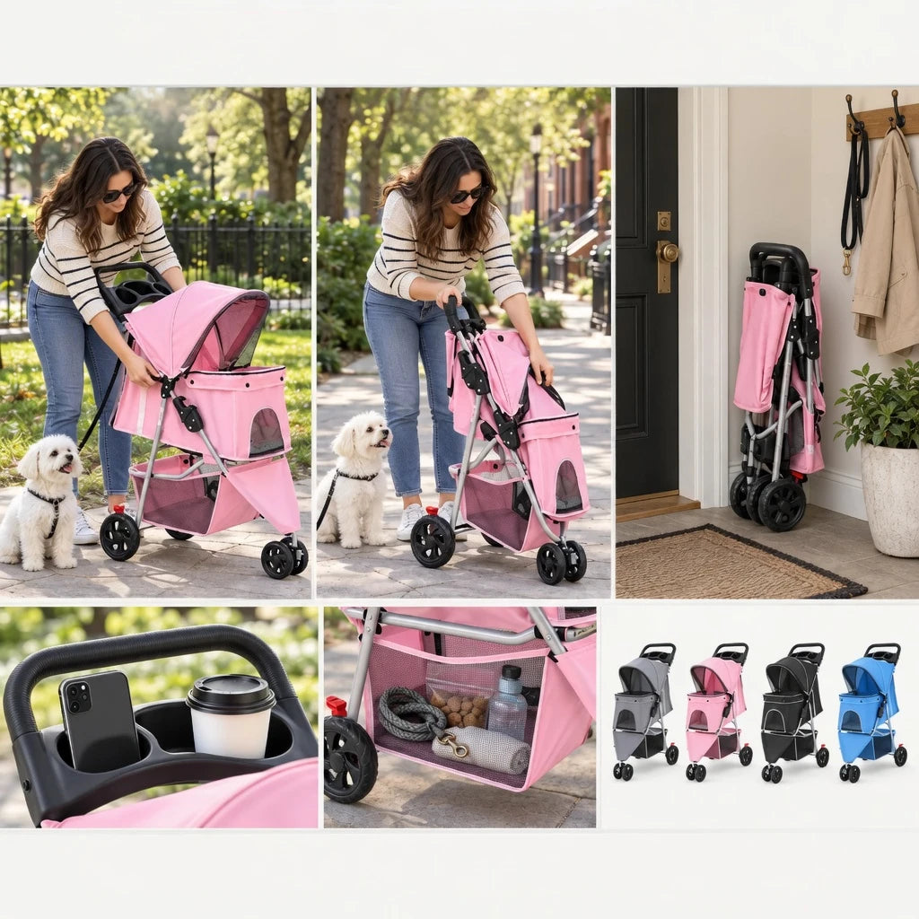 DOGCRUISER City 3-Wheel Pet Stroller — everyday outing — vue 07/07 #Color_Pink