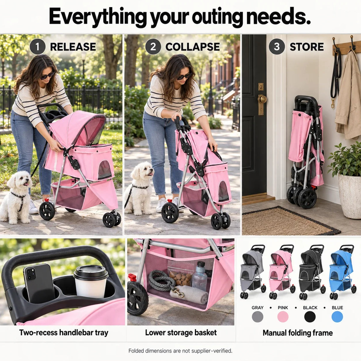 DOGCRUISER City 3-Wheel Pet Stroller — everyday outing — vue 07/07 #Color_Pink
