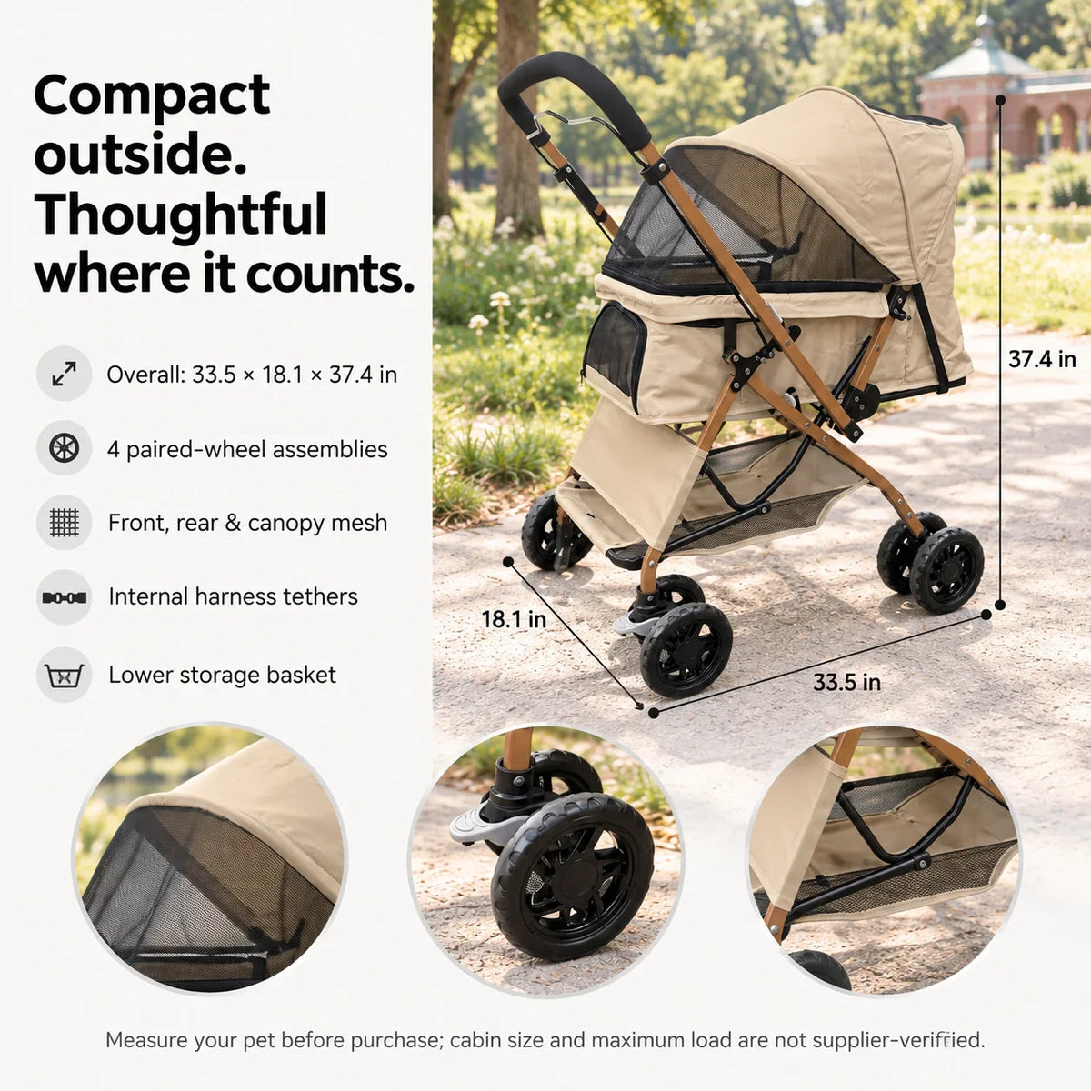 DOGCRUISER Quick-Fold Pet Stroller — measure first — vue 05/07 #Color_Khaki