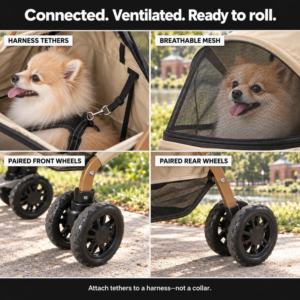 DOGCRUISER Quick-Fold Pet Stroller — easy to steer — vue 06/07 #Color_Khaki