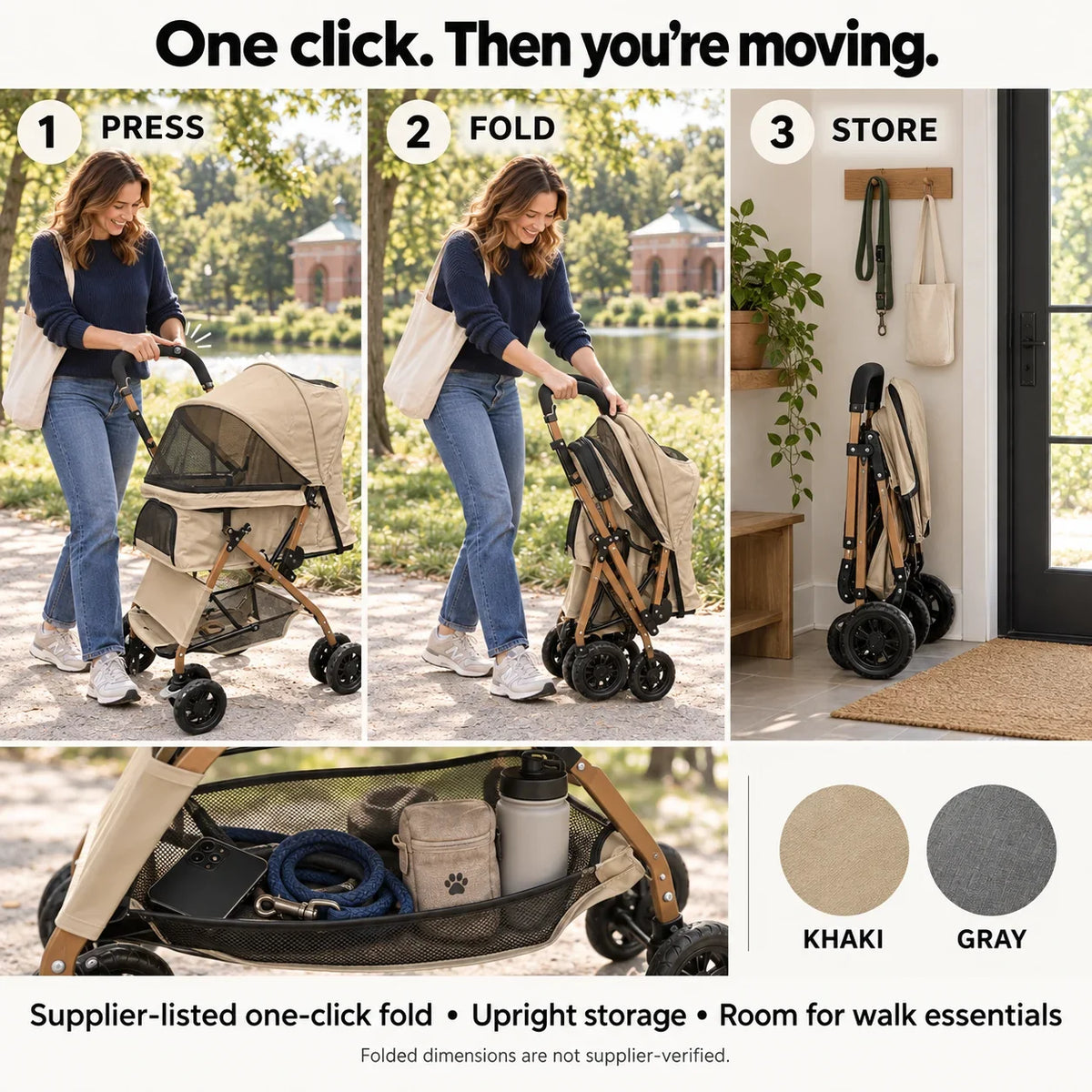 DOGCRUISER Quick-Fold Pet Stroller — everyday outing — vue 07/07 #Color_Khaki