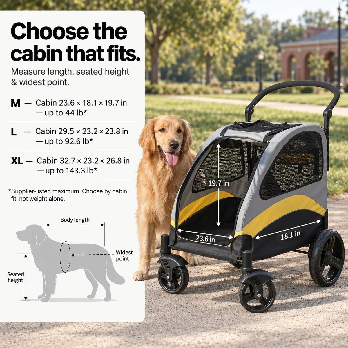 DOGCRUISER Roomy Large Dog Stroller — measure first — vue 05/07