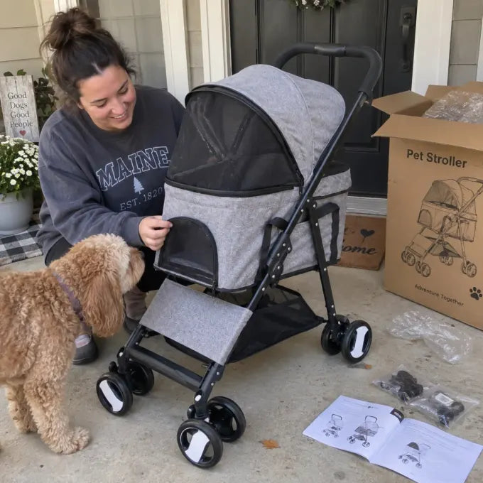 Pet using a DOGCRUISER stroller