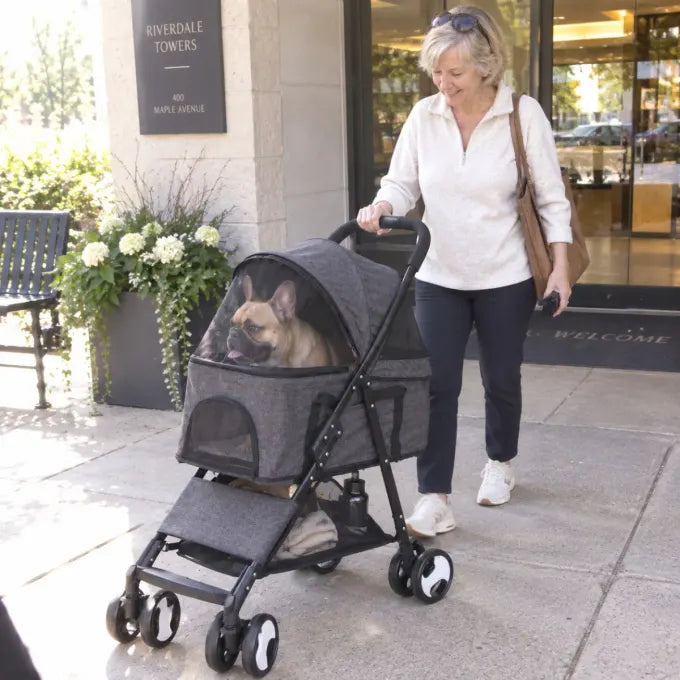 Pet using a DOGCRUISER stroller