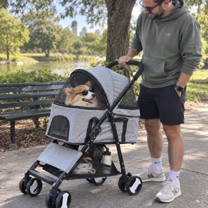 Pet using a DOGCRUISER stroller