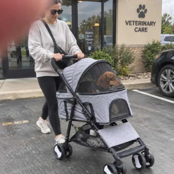 Pet using a DOGCRUISER stroller