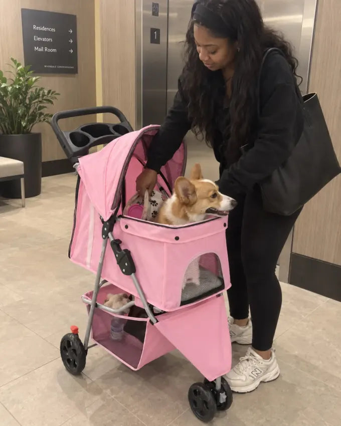 Pet using a DOGCRUISER stroller