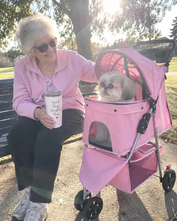 Pet using a DOGCRUISER stroller